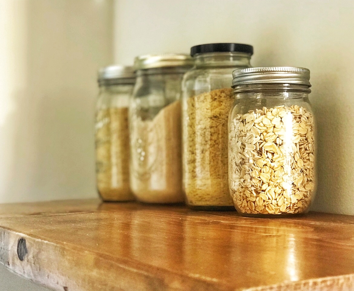 Glass jars with dried goods 