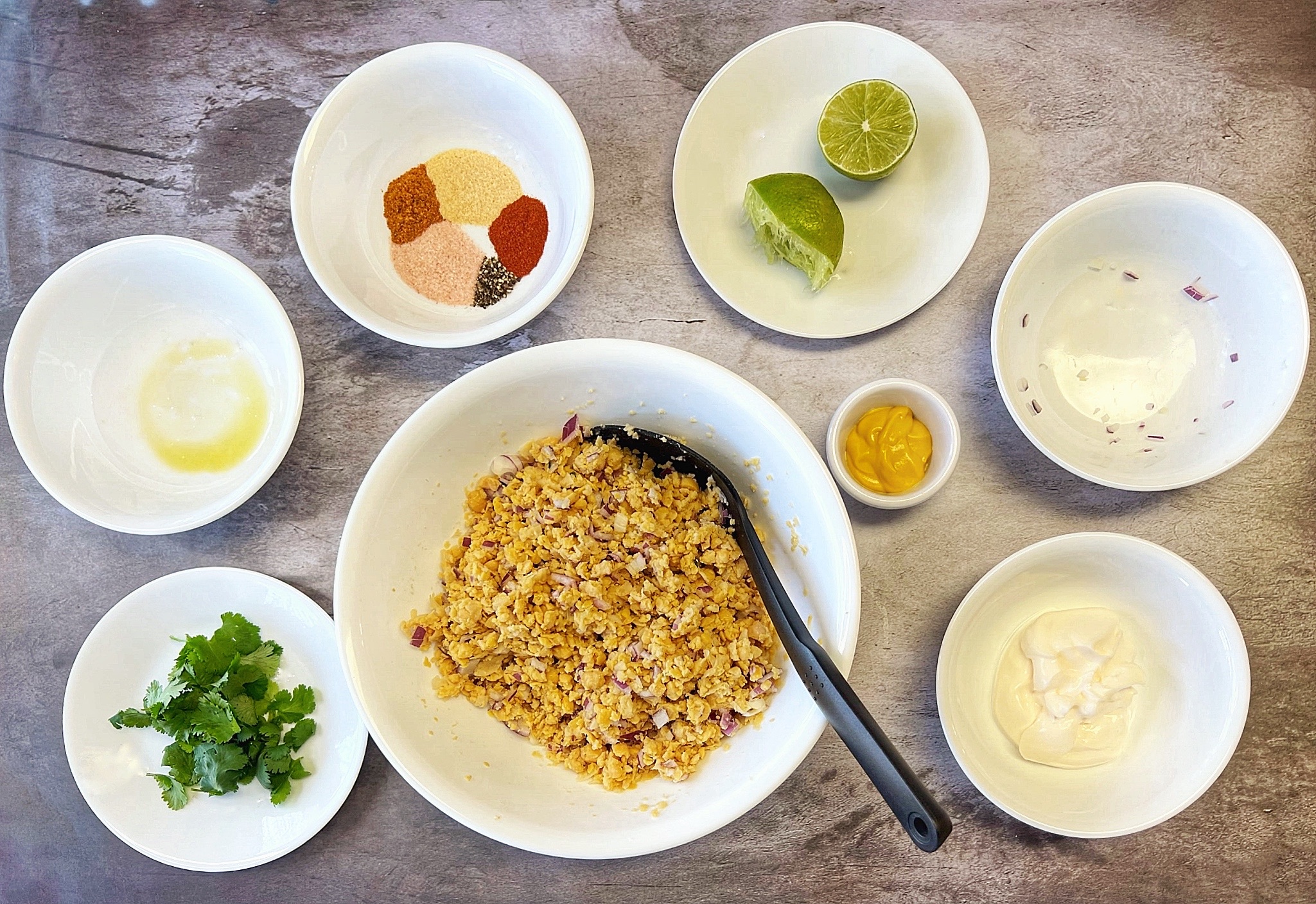 Vegan tuna salad being made 