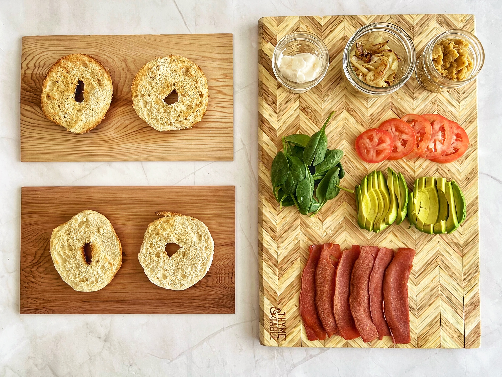 Everything plant bagel ingredients ready to assemble 