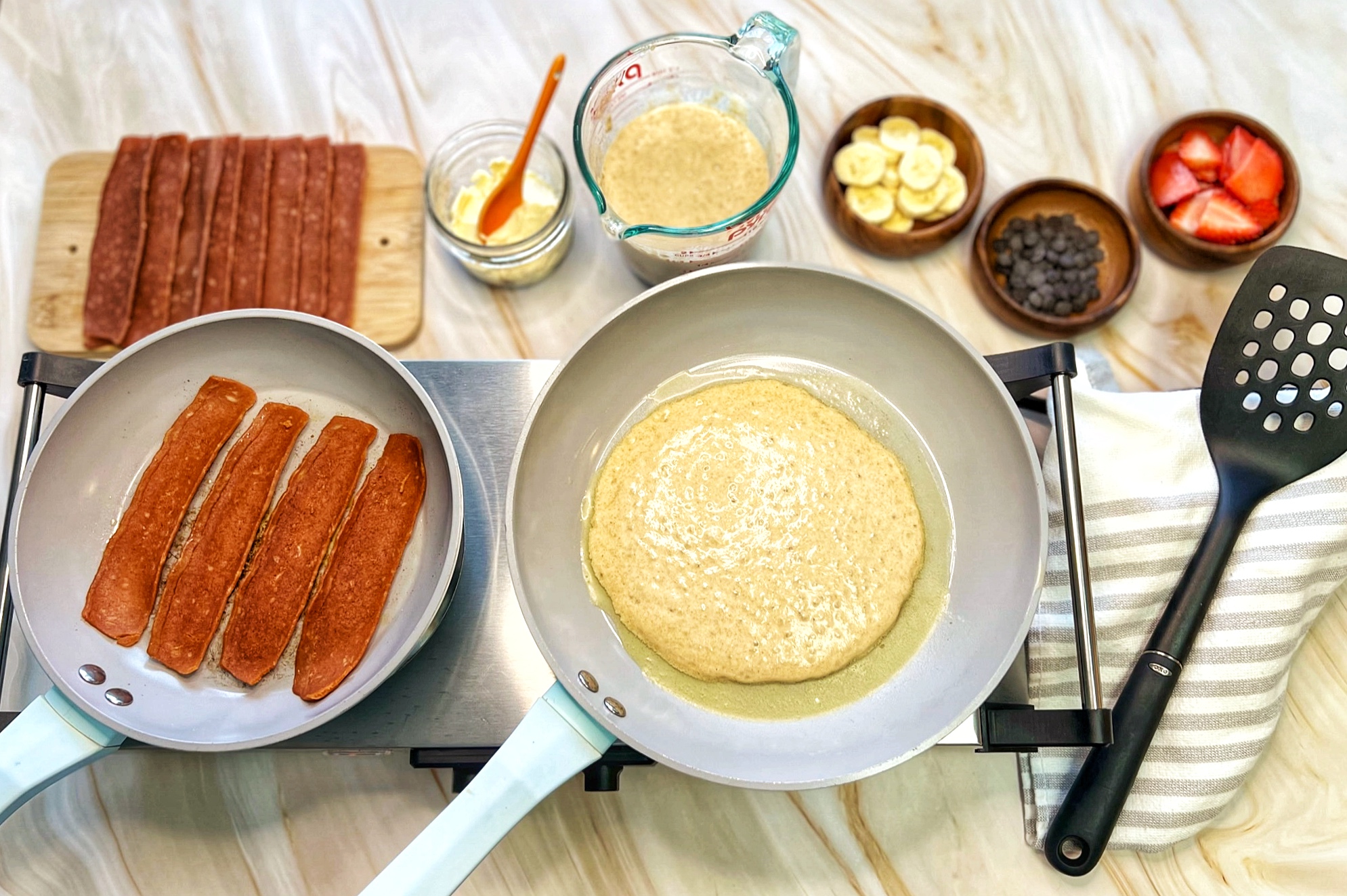 Vegan pancake cooking