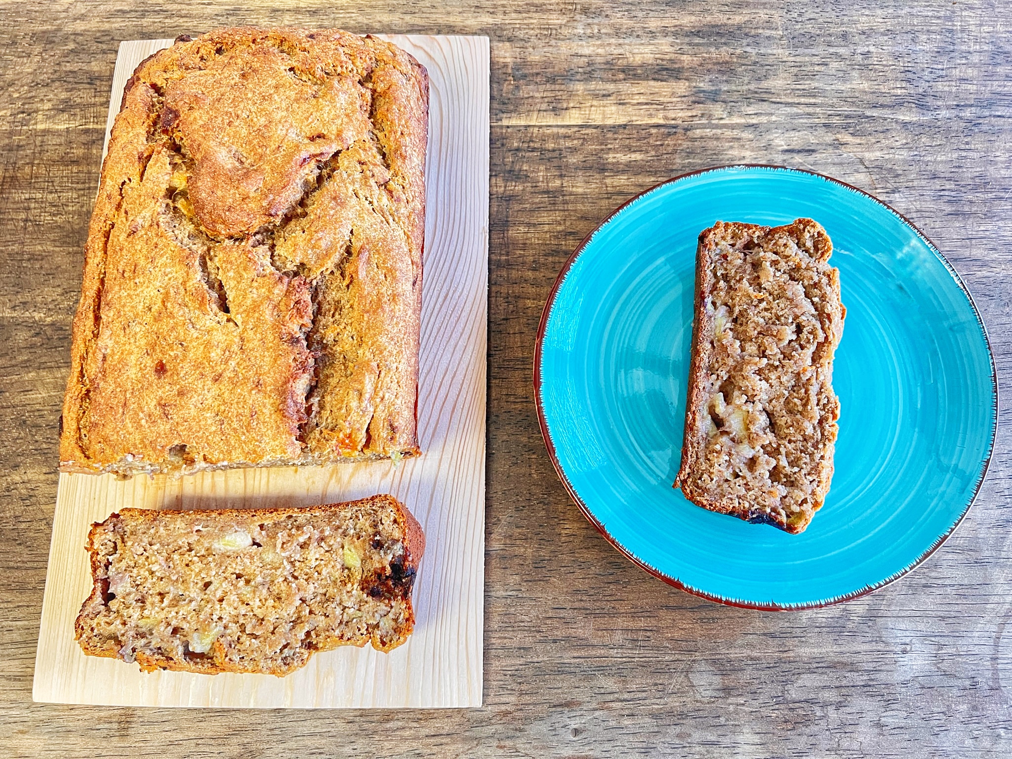 Vegan banana bread loaf baked and sliced