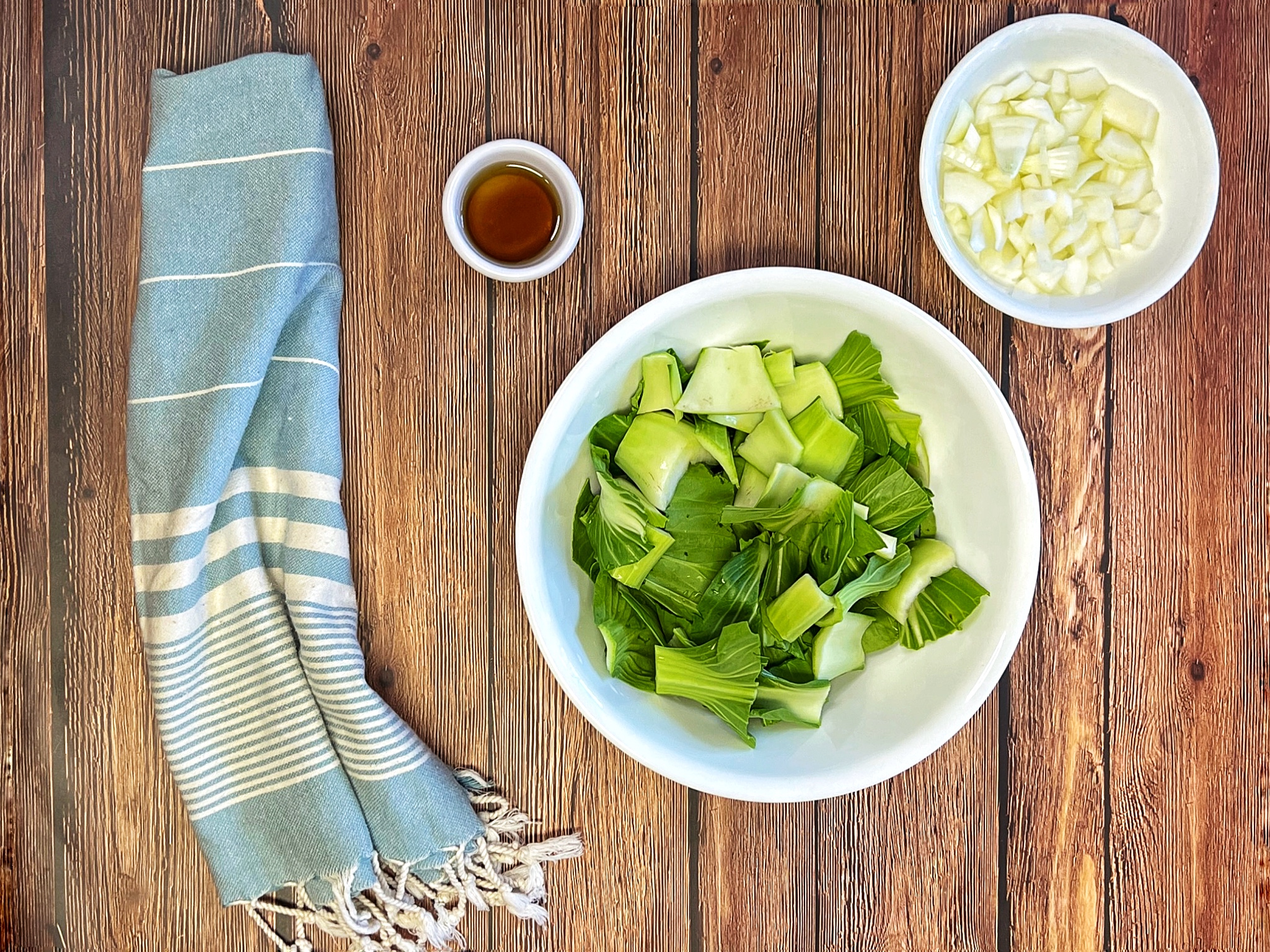 Bok choy and onions for vegan ramen soup