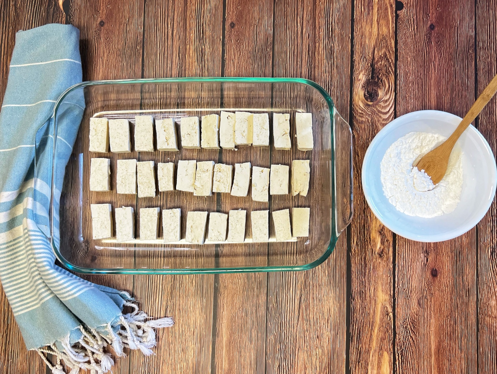 Cubed Tofu with cornstarch mixture
