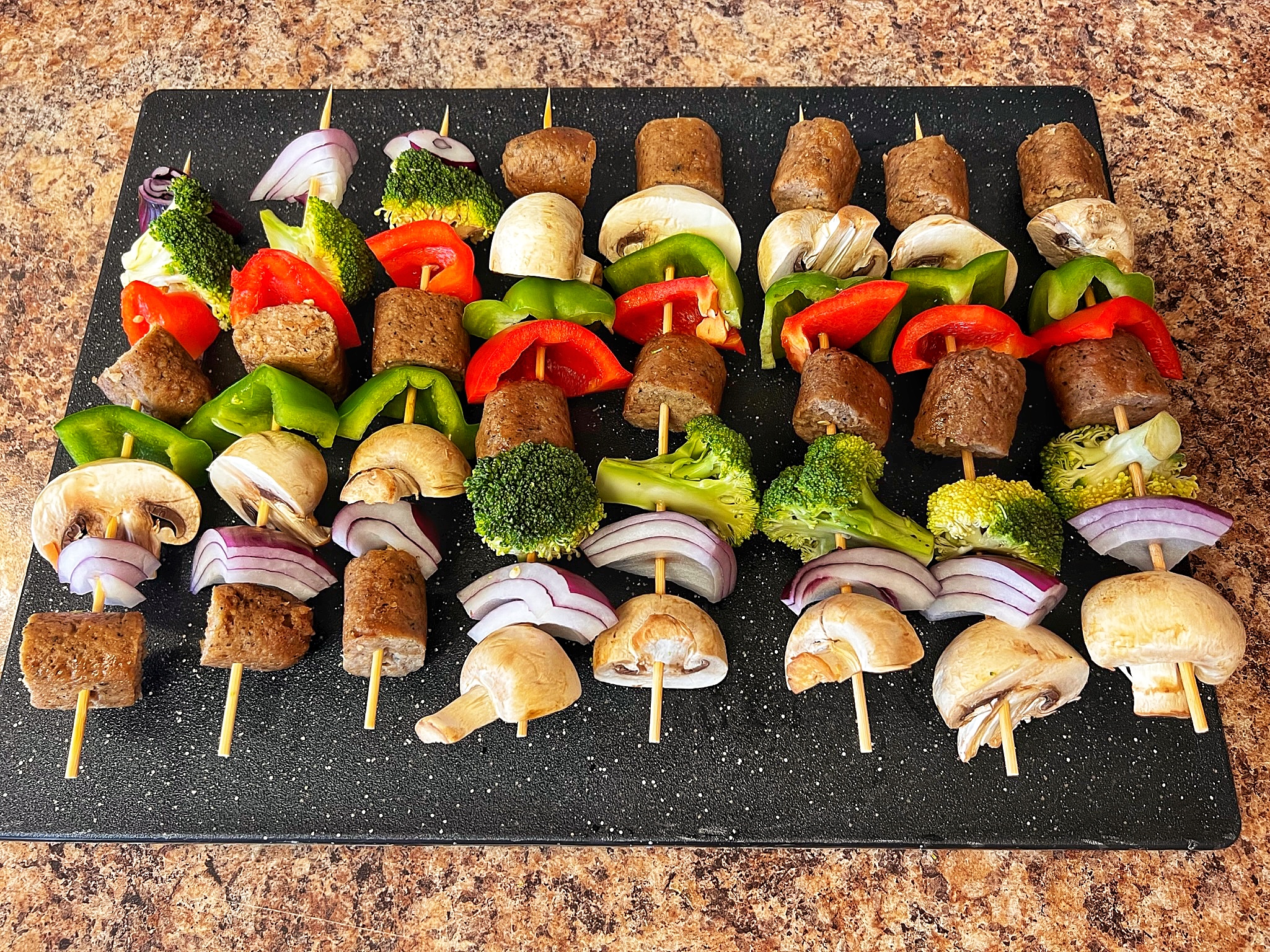 Veggie kabobs before grilling