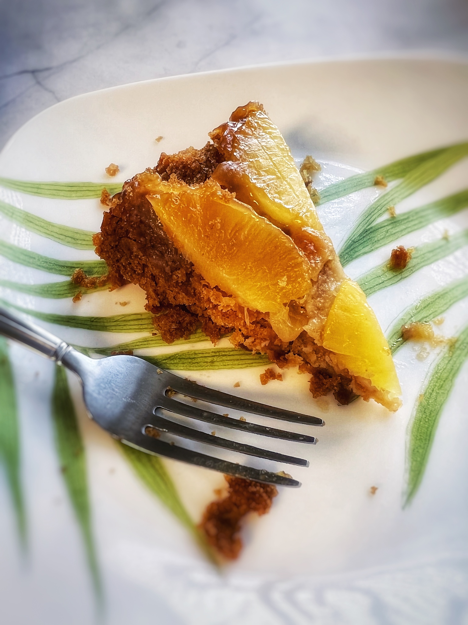 A slice of vegan pineapple upside down cake